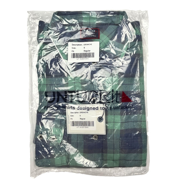 UNTUCKit Womens Grenache Shirt Green Blue Plaid Button Down Long Sleeve 6 NWT - Picture 1 of 6